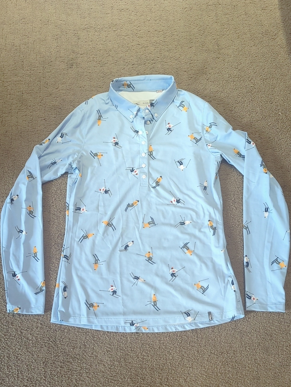 KJUS Light Blue Ski Print Long-Sleeve Polo Shirt